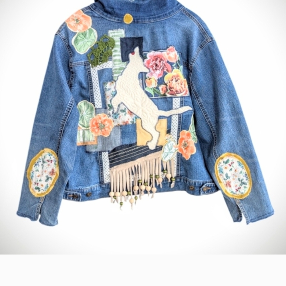 Woman Within Custom Upcycled Patchwork Denim Jack… - image 2